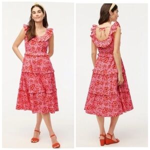 J Crew Factory BZ795 azalea Red pink Ruffle Floral Tiered Sundress Dress sz 6